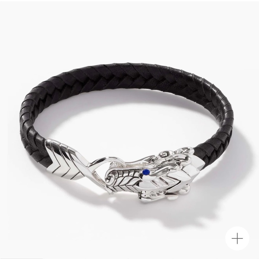 John Hardy Braided Black Leather Dragon Clasp Bracelet